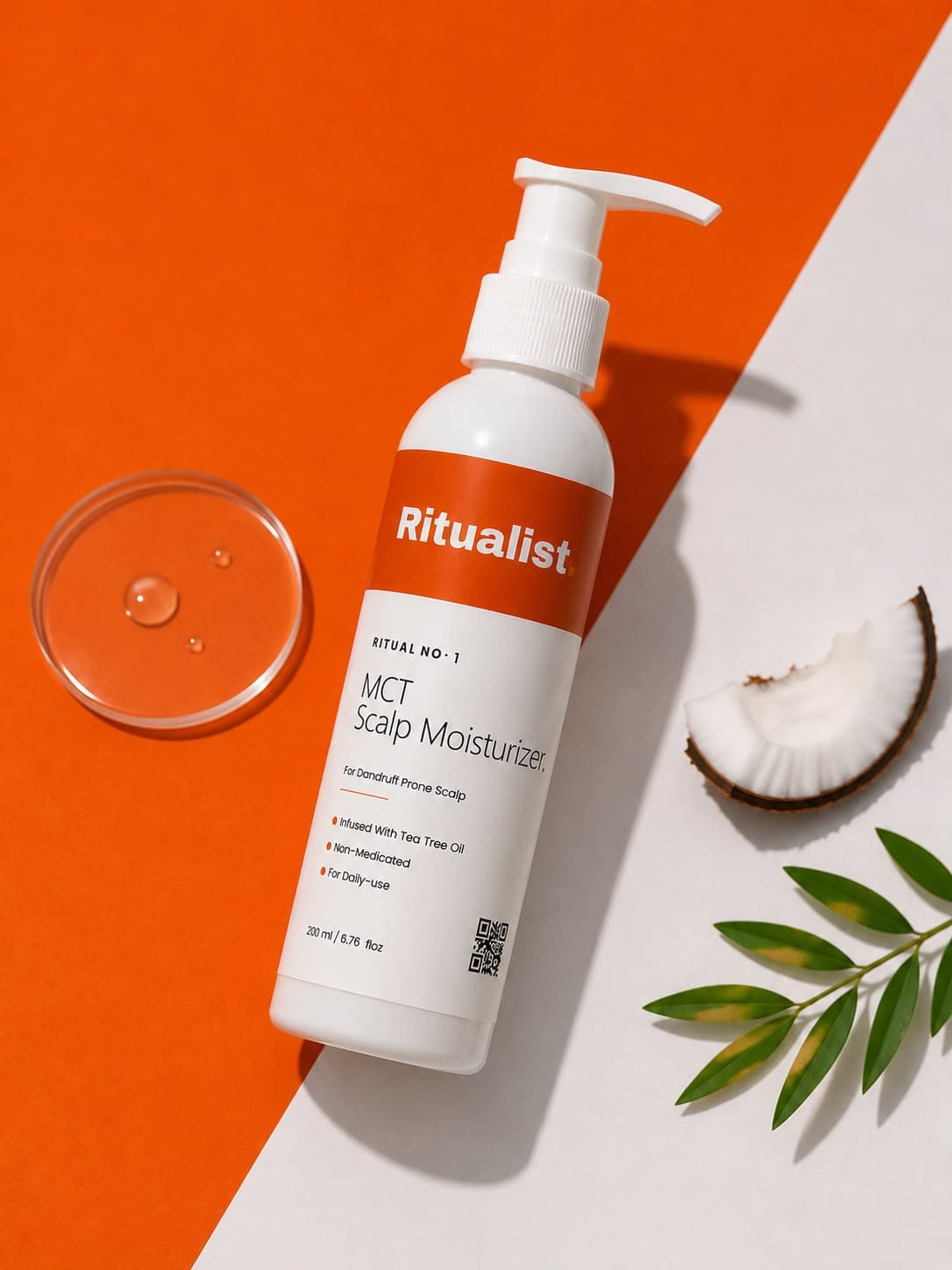Ritualist MCT Scalp Moisturizer flat lay with ingredients